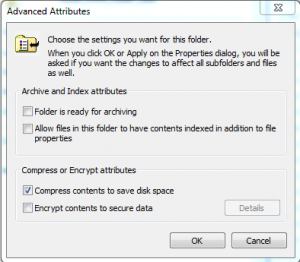 Windows dialog applying the compression attribute to the folder