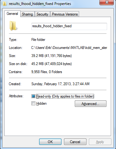 Folder properties after compression, showing 45MB